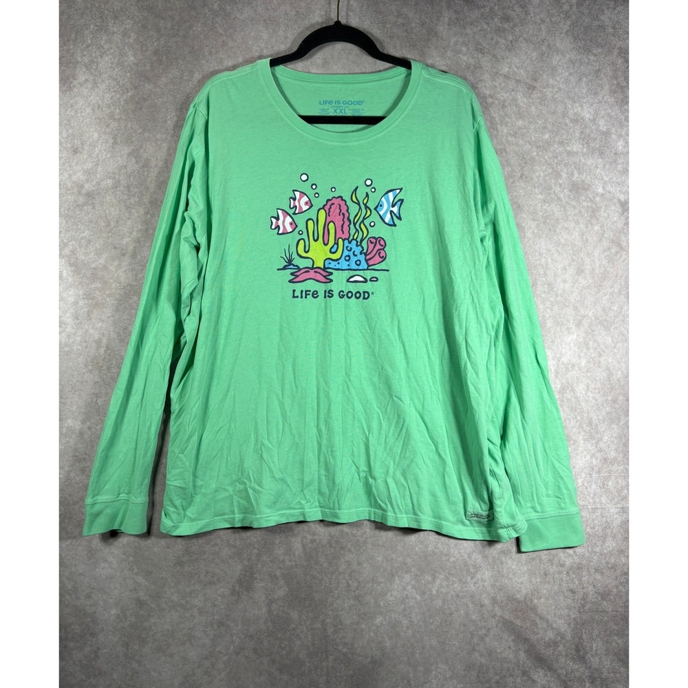 Life is Good T-Shirt Womens XXL Green Crusher-Lite Coral Reef Fish Long Sleeve